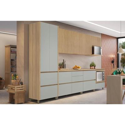 Kit Cozinha Modulada 7 Peças Rainha Gourmet 33 Aéreos + 3 Balcões + 1 Paneleiro C6p37 Nature Verde