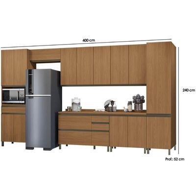 Cozinha Completa Maxxi 9 Peças (3aéreos+2balcões+2paneleiros+2complementos) C9p47 Canela - Kappesberg