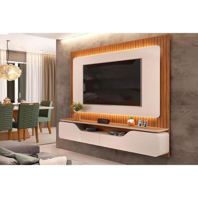 Home P- Tv Até 70 Polegadas Treviso Ripado 100% Mdf C- Led 210x180cm Off White-freijó - Dj Móveis