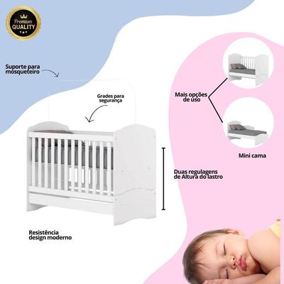 Berço Mini Cama 2 Em 1 Bala De Menta Branco