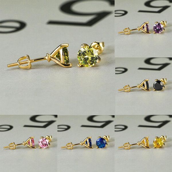 Brincos de Cristal Redondo com Pedra do Mês em Cor Dourada multicolorido