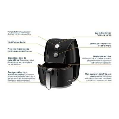 Air Fryer Britânia 5L Antiaderente Gold 1500W BAF45A 220V