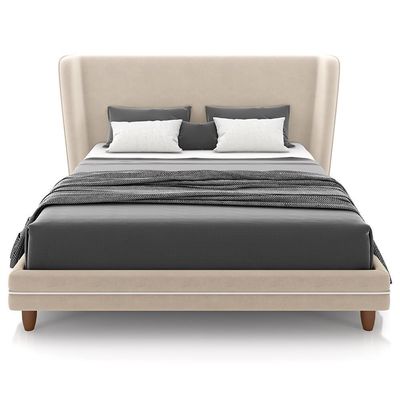 Cabeceira King Nilo 195cm Com Cama Pés Madeira Suném P05 Veludo Bege - Lyam Decor
