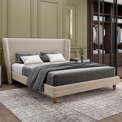Cabeceira King Nilo 195cm Com Cama Pés Madeira Suném P05 Veludo Bege - Lyam Decor