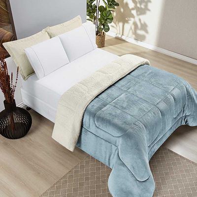 Coberdrom Diamond Casal King Sherpa Com Manta Flannel 01 Peça - Azul Quartzo