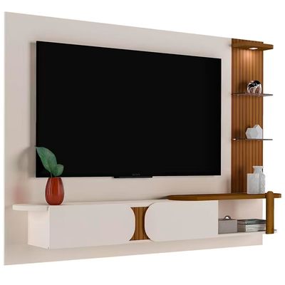 Painel Toronto com 2 Portas para TV de até 72 Polegadas Artely Off White/Pinho Ripado