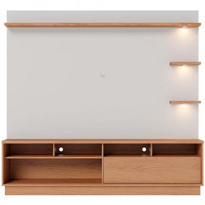 Estante Home Colibri Campeche com Porta Deslizante Spots de Led 200 cm de Largura Ideal para TV de Até 70 Polegadas Freijó/Off White Matte