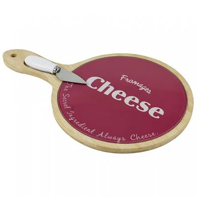 Jogo Tábua e Faca Cheese em Bambu e Vidro Dynasty 2 Peças Vermelho