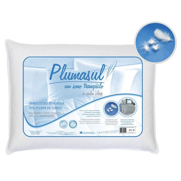 Travesseiro Plumasul 85 Penas e 15 Plumas de Ganso Percal 233 fios Branco