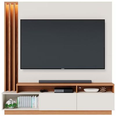 Estante Home Colibri Humaitá com 180 cm de Largura Ideal para TV de Até 75 Polegadas Off White Matte/Freijó