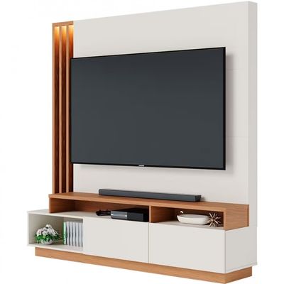 Estante Home Colibri Humaitá com 180 cm de Largura Ideal para TV de Até 75 Polegadas Off White Matte/Freijó