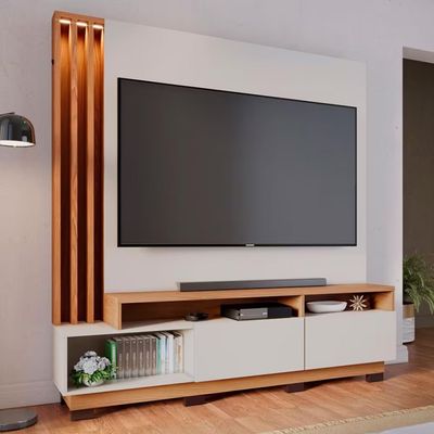 Estante Home Colibri Humaitá com 180 cm de Largura Ideal para TV de Até 75 Polegadas Off White Matte/Freijó