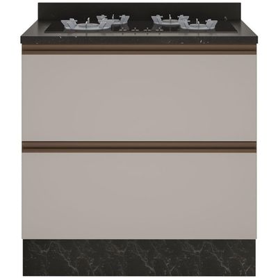 Balcão Cooktop Bartira Linea 4 Bocas 1 Gaveta com Porta Basculante Nogueira com Platinum