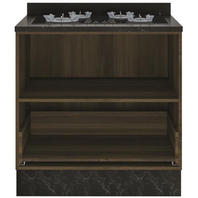 Balcão Cooktop Bartira Linea 4 Bocas 1 Gaveta com Porta Basculante Nogueira com Platinum