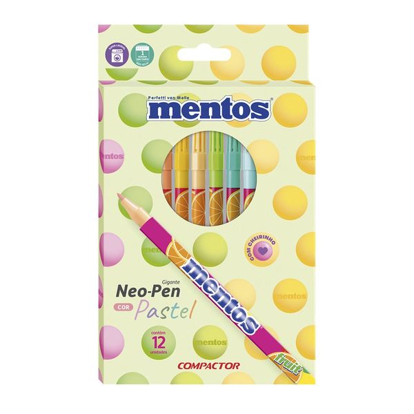 Caneta Hidrográfica Compactor Neo-Pen Gigante Mentos 12 Cores Pasteis