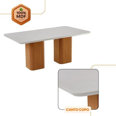 Mesa De Jantar Eloise 180cm Tampo MDF Com Vidro 6 Cadeiras Veludo Creme Off White Naturale
