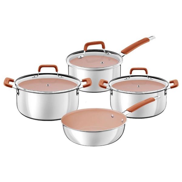 Jogo De Panelas Tramontina Romagna Aço Inox Cerâmico Black Stone 4 Peças Marfim