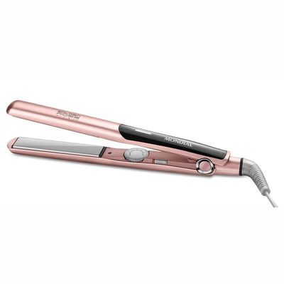 Chapinha | Prancha Mondial Golden P20 Cerâmica 220°C com Emissão de Íons e Cabo Giratório Rosa / Bivolt