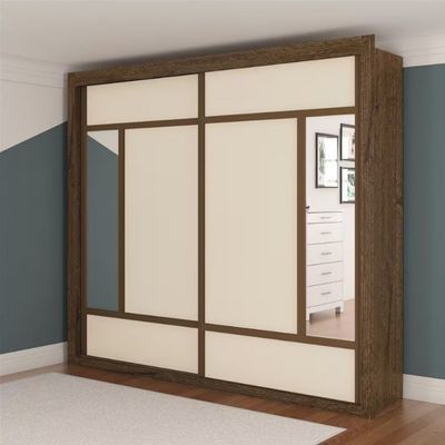 Guarda Roupa Casal Triunfo Flex com Espelho 2 Portas de Correr e 6 Gavetas Europa Brauna e Off white