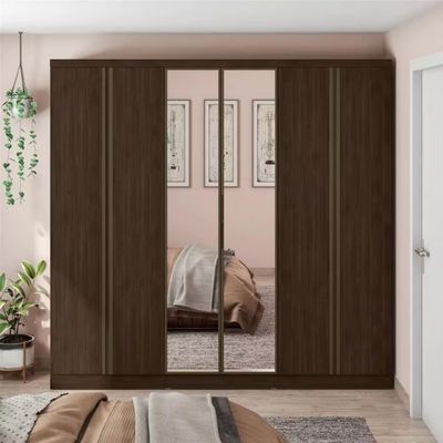 Guarda Roupa Casal Bartira Monte Rei com Espelho 6 Portas 6 Gavetas 238 cm Largura Café/Avelã