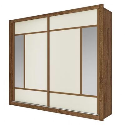 Guarda Roupa Casal Triunfo Flex com Espelho 2 Portas de Correr e 6 Gavetas Europa Brauna e Off white
