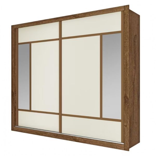 Guarda Roupa Casal Triunfo Flex com Espelho 2 Portas de Correr e 6 Gavetas Europa Brauna e Off white