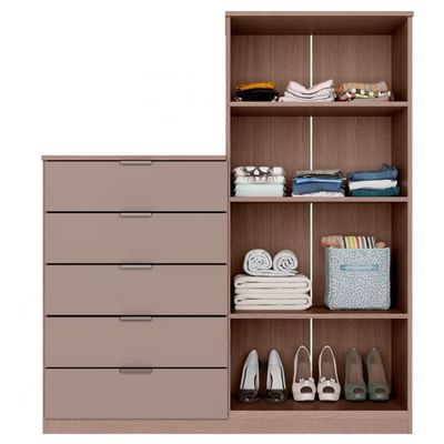 Cômoda Sapateira Roma com 2 Portas e 5 Gavetas Bartira Avelã/Cappuccino