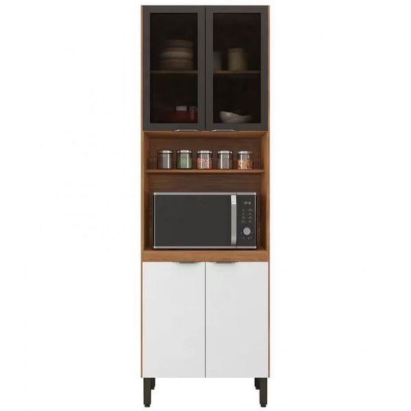 Paneleiro Duplo Demóbile Firenze com 4 Portas 4 Prateleiras e Nicho para Micro-ondas Amêndola com Branco
