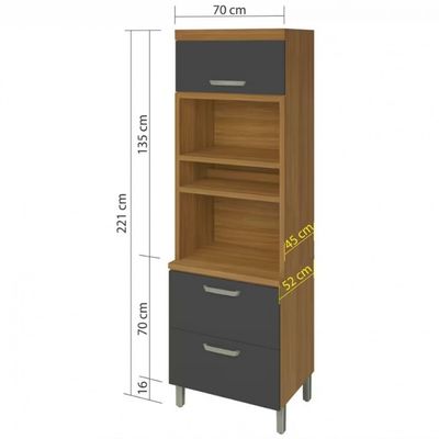 Paneleiro Nesher Princesa 2 Portas 1 Gaveta 70cm Freijo e Grafite
