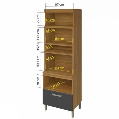 Paneleiro Nesher Princesa 2 Portas 1 Gaveta 70cm Freijo e Grafite