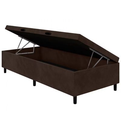 Base Box de Solteiro Portobel Noah com Baú e Revestimento em Tecido Poliéster 40x88x188cm Marrom