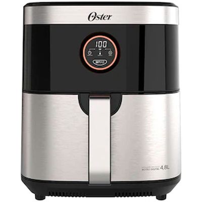 Fritadeira Elétrica Sem Óleo Air Fryer 2 em 1 Oster OFRT660 4,8L com Função Desidratar Preto com Inox / 110V