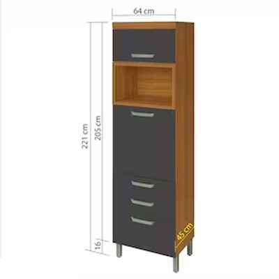 Paneleiro Princesa 2 Portas, 3 Gavetas e Prateleiras 64cm Nesher Freijo e Grafite