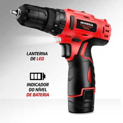 Parafusadeira Furadeira 12V Mondial 54 Peças com Maleta PI-11MA