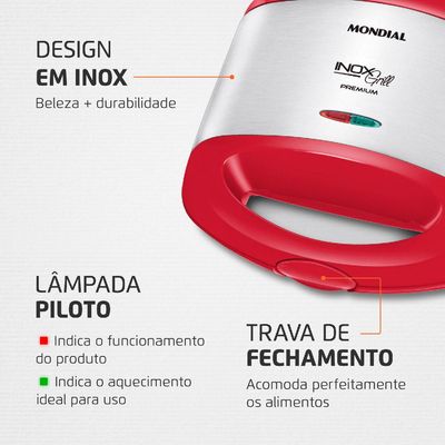 Sanduicheira Grill Mondial Red Premium S-19 Vermelha e Prata 127V 127V