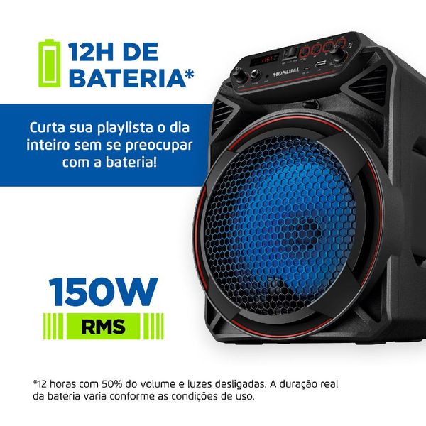 Caixa de Som Acústica Bluetooth 150W Mondial CM150 Preta