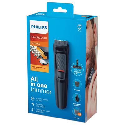 Aparador de Pelos Philips Multigroom Series 3000 6 em 1 MG3711/15 Sem Fio Preto / Bivolt