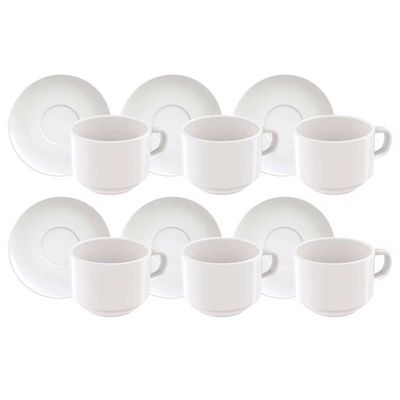 Conjunto com 6 Xícaras e Pires para Chá Tramontina Paola em Porcelana - 240 ml Branco