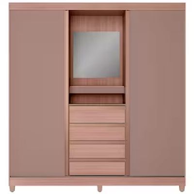 Guarda Roupa Fortaleza Com Espelho, 2 Portas de Correr e 4 Gavetas Bartira Avelã/Cappuccino