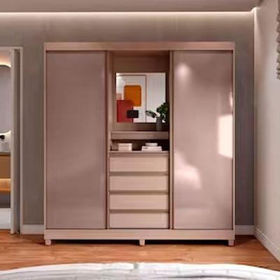 Guarda Roupa Fortaleza Com Espelho, 2 Portas de Correr e 4 Gavetas Bartira Avelã/Cappuccino