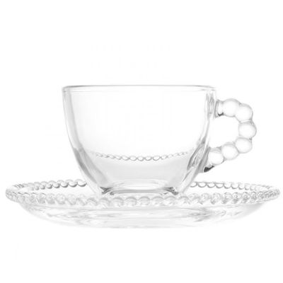 Conjunto com 4 Xícaras e Pires para Café Wolff Pearl em Cristal 80ml Transparente