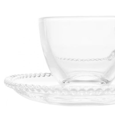 Conjunto com 4 Xícaras e Pires para Café Wolff Pearl em Cristal 80ml Transparente