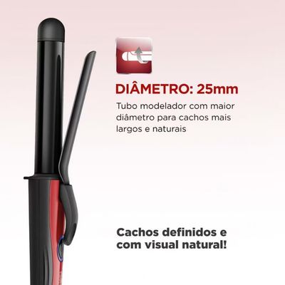 Modelador de Cachos Mondial Infinity EM-12 com Cabo Giratório Preto e Vermelho / Bivolt