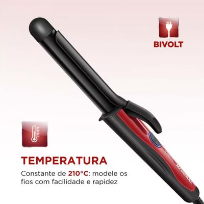 Modelador de Cachos Mondial Infinity EM-12 com Cabo Giratório Preto e Vermelho / Bivolt