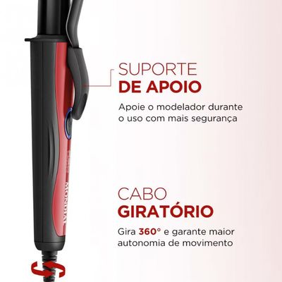 Modelador de Cachos Mondial Infinity EM-12 com Cabo Giratório Preto e Vermelho / Bivolt