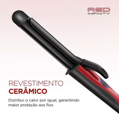 Modelador de Cachos Mondial Infinity EM-12 com Cabo Giratório Preto e Vermelho / Bivolt