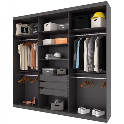 Guarda Roupa Casal Bartira Genova com 6 Portas 3 Gavetas e 236,7 cm Grafite