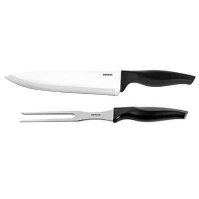 Conjunto Faca e Garfo Trinchante Cross 2 Peças Brinox Preto e Inox