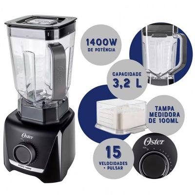 Liquidificador Oster OLIQ610 15 Velocidades 1400W Preto / 220V