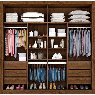 Guarda Roupa Casal Triunfo Flex com Espelho 2 Portas de Correr e 6 Gavetas Europa Brauna e Off white